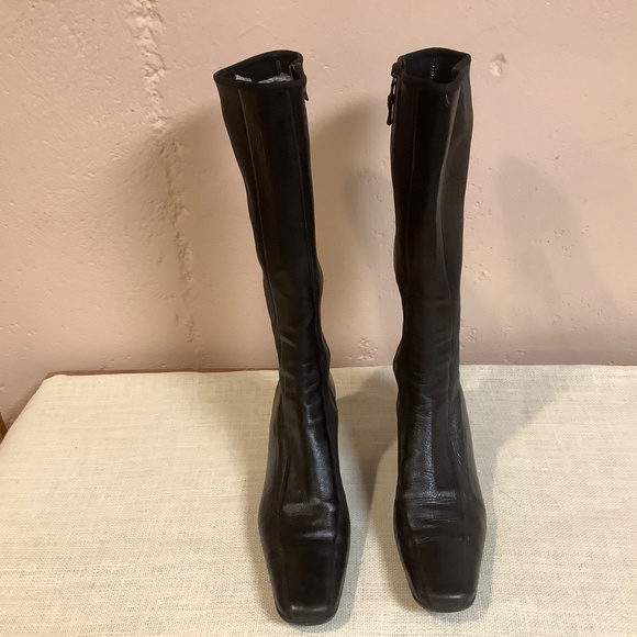 Prada Linea Rossa Black Leather Square Toe Knee-High Boots - Picture 1 of 11